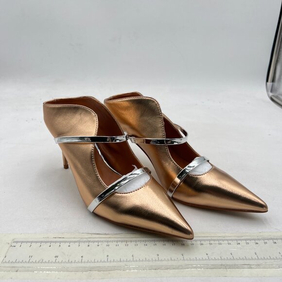 FSJ Champagne Pointy Toe Mules Sandals High Heels Double Straps Slide Sandals - Picture 4 of 8